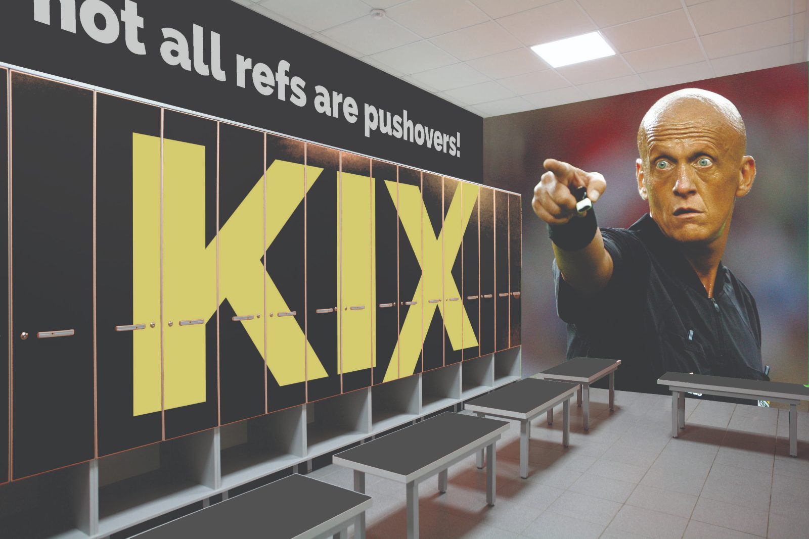 KIX locker room with branded lockers