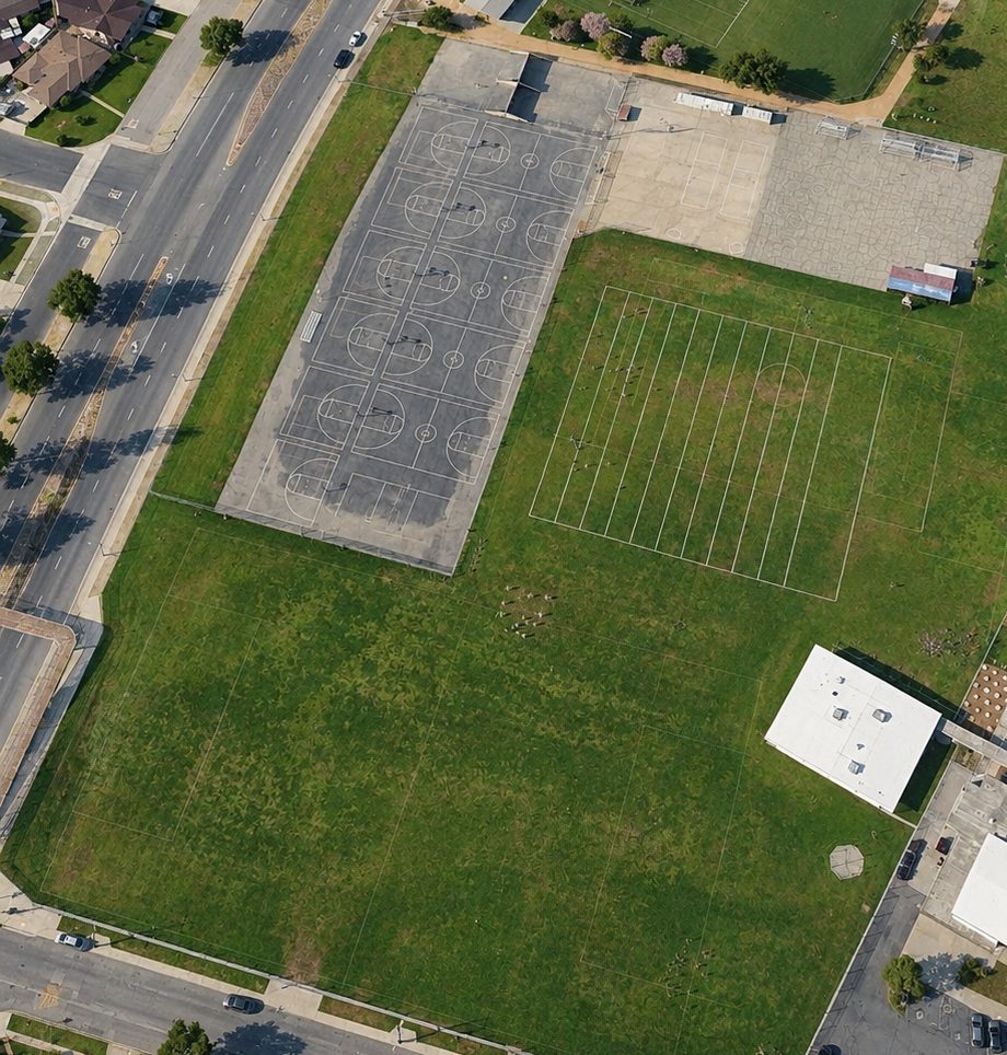Aerial view of the current site