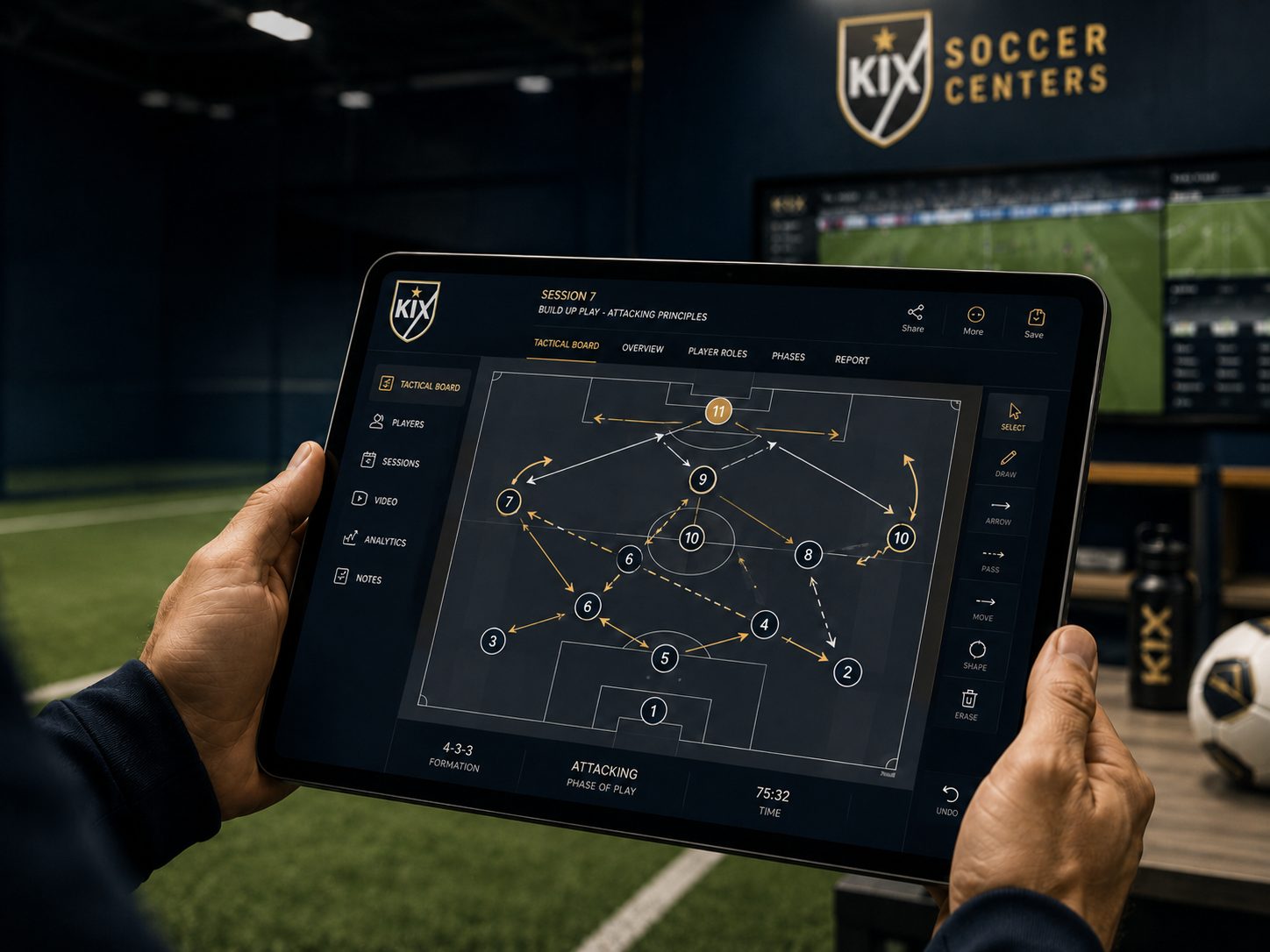 Coach using the KIX tactical board on a tablet